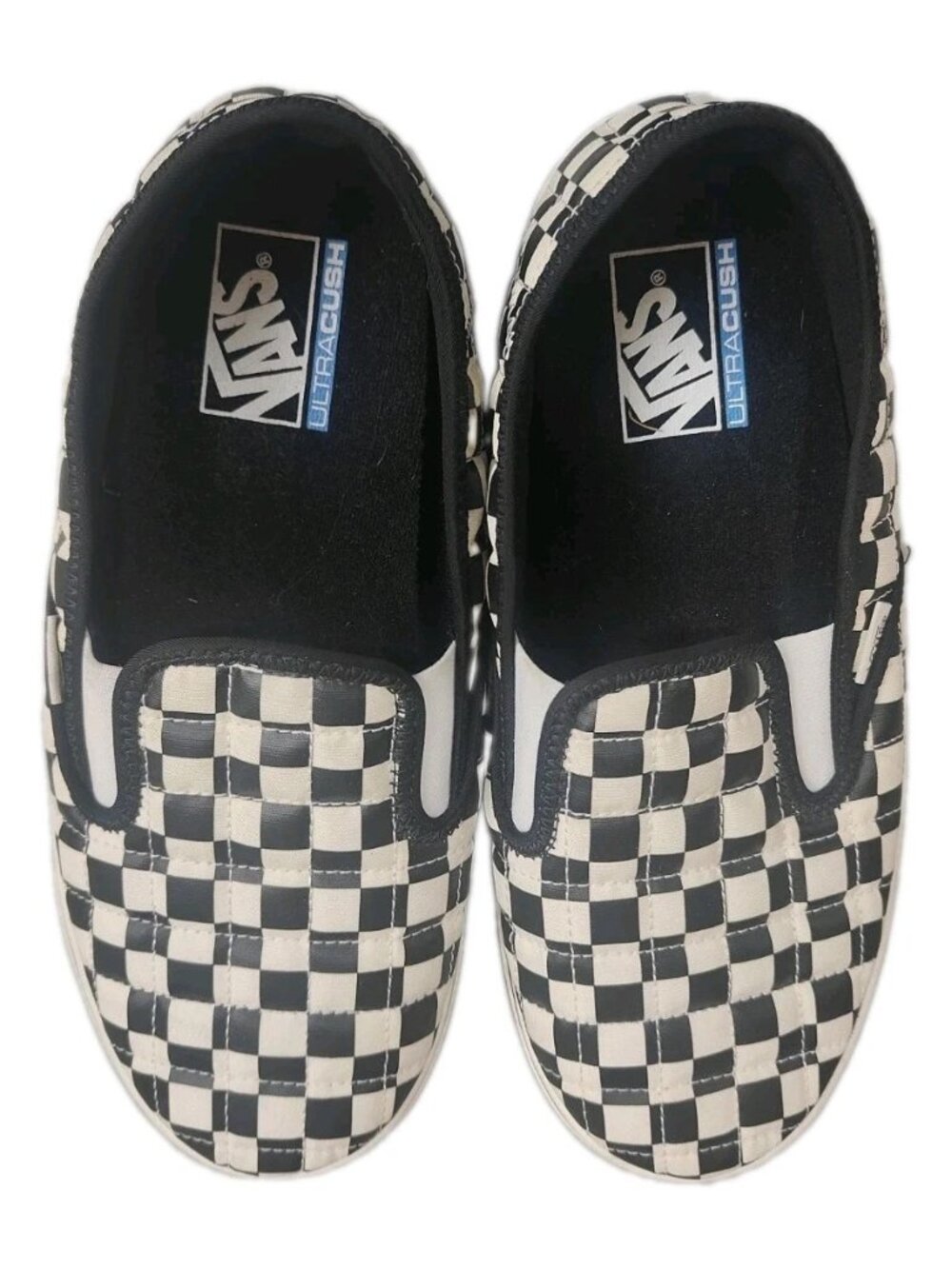 Vans Checkerboard Black White Quilted Slip-On UltraCush Shoes Men 9 Women 11